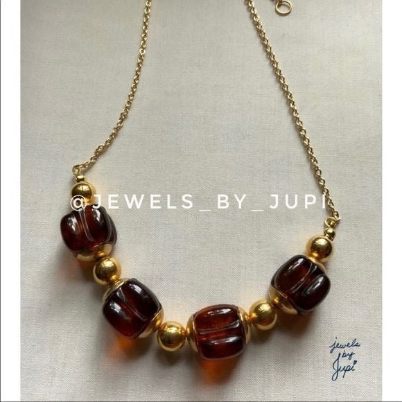 Handmade Upcycled Brown Plexiglass Beads Gold Plated Chain Necklace - Picture 2 of 5